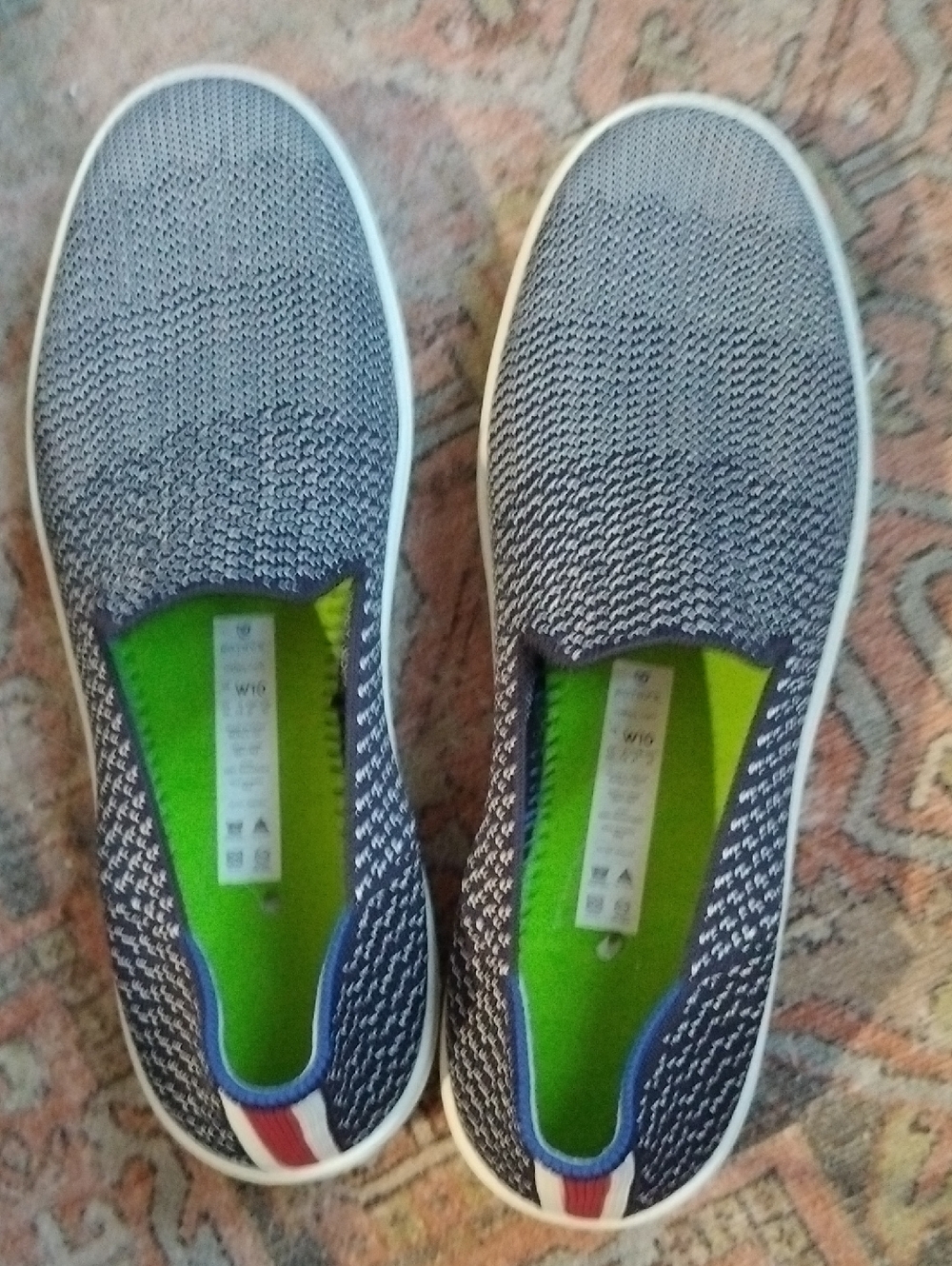EUC Rothy's Gradient Navy and White Knit Slip-On Sneakers Red Stripe Detail - 10 - Picture 2 of 8